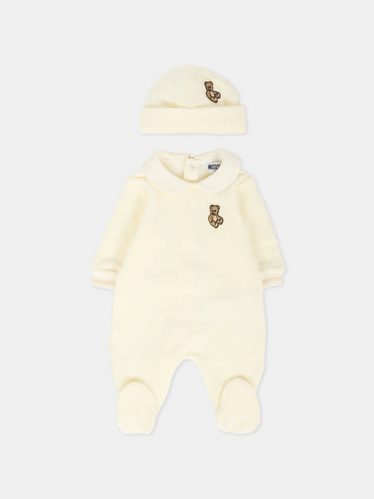 Set tutina avorio per neonati con patch Teddy Bear,Moschino Kids,MUY08H LGA27 10063