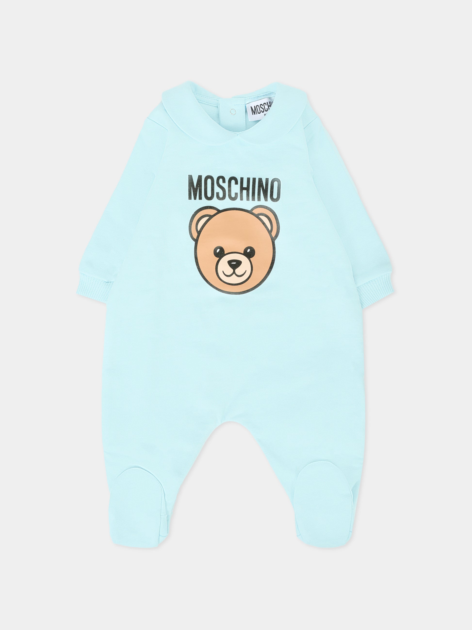 Tutina celeste per neonato con Teddy Bear e logo,Moschino Kids,MUY08J LCA40 40304