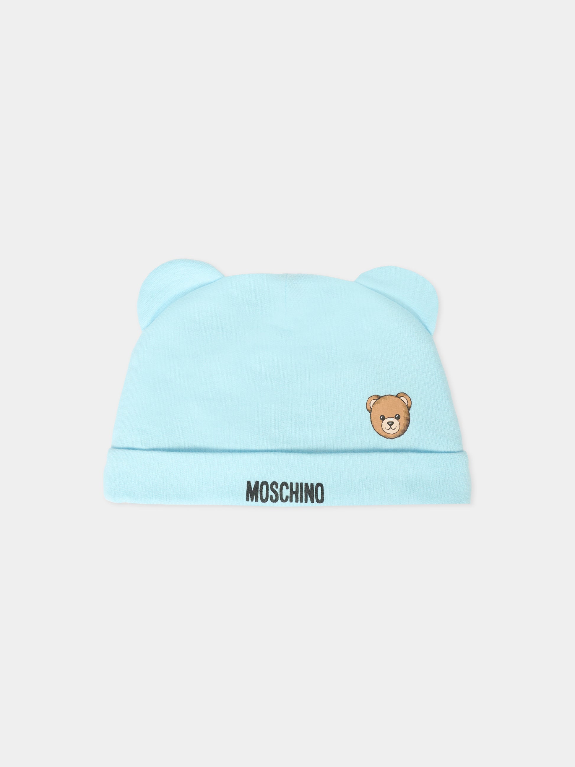 Set celeste per neonato con Teddy Bear e logo,Moschino Kids,MUY08L LCA40 40304