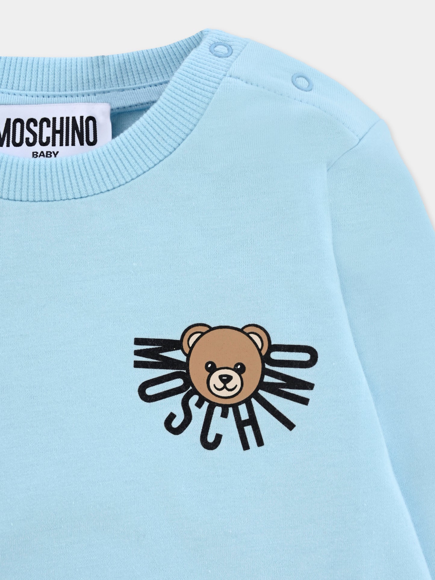 T-shirt celeste per neonato con logo e Teddy Bear,Moschino Kids,MVO00R LAA10 40304