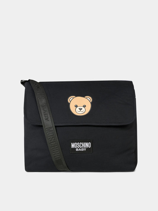 Borsa mamma nera per neonati con Teddy Bear,Moschino Kids,MXX03D LCA40 60100