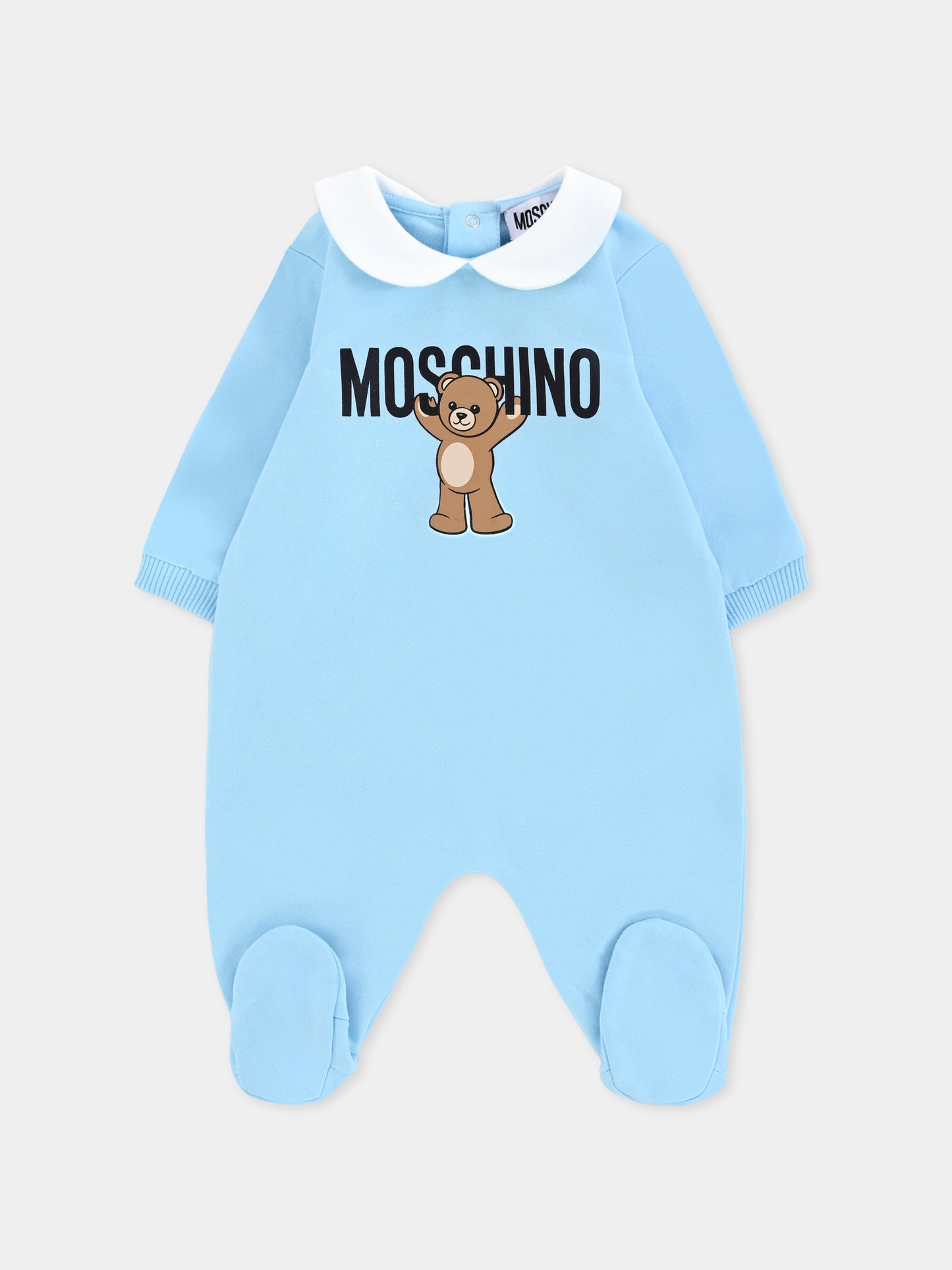Tutina celeste per neonato con Teddy Bear,Moschino Kids,MXY037 LCA40 40304