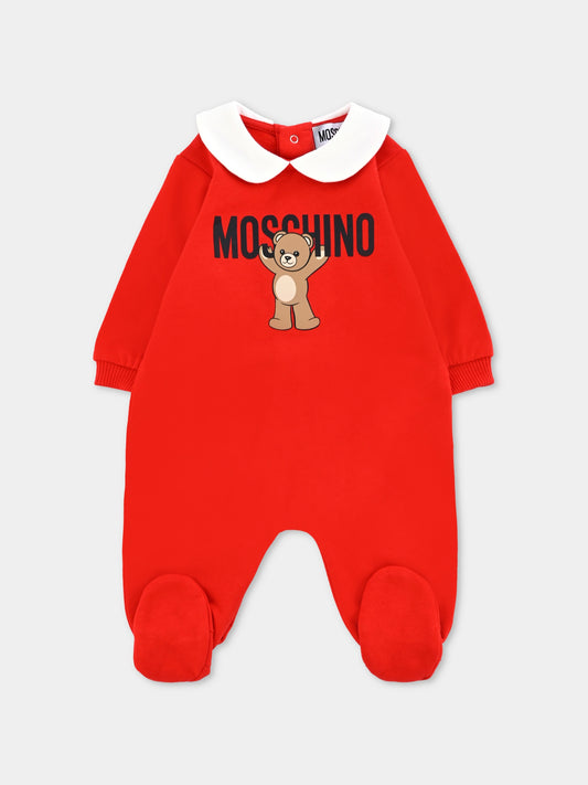 Tutina rossa per neonati con Teddy Bear,Moschino Kids,MXY037 LCA40 50109