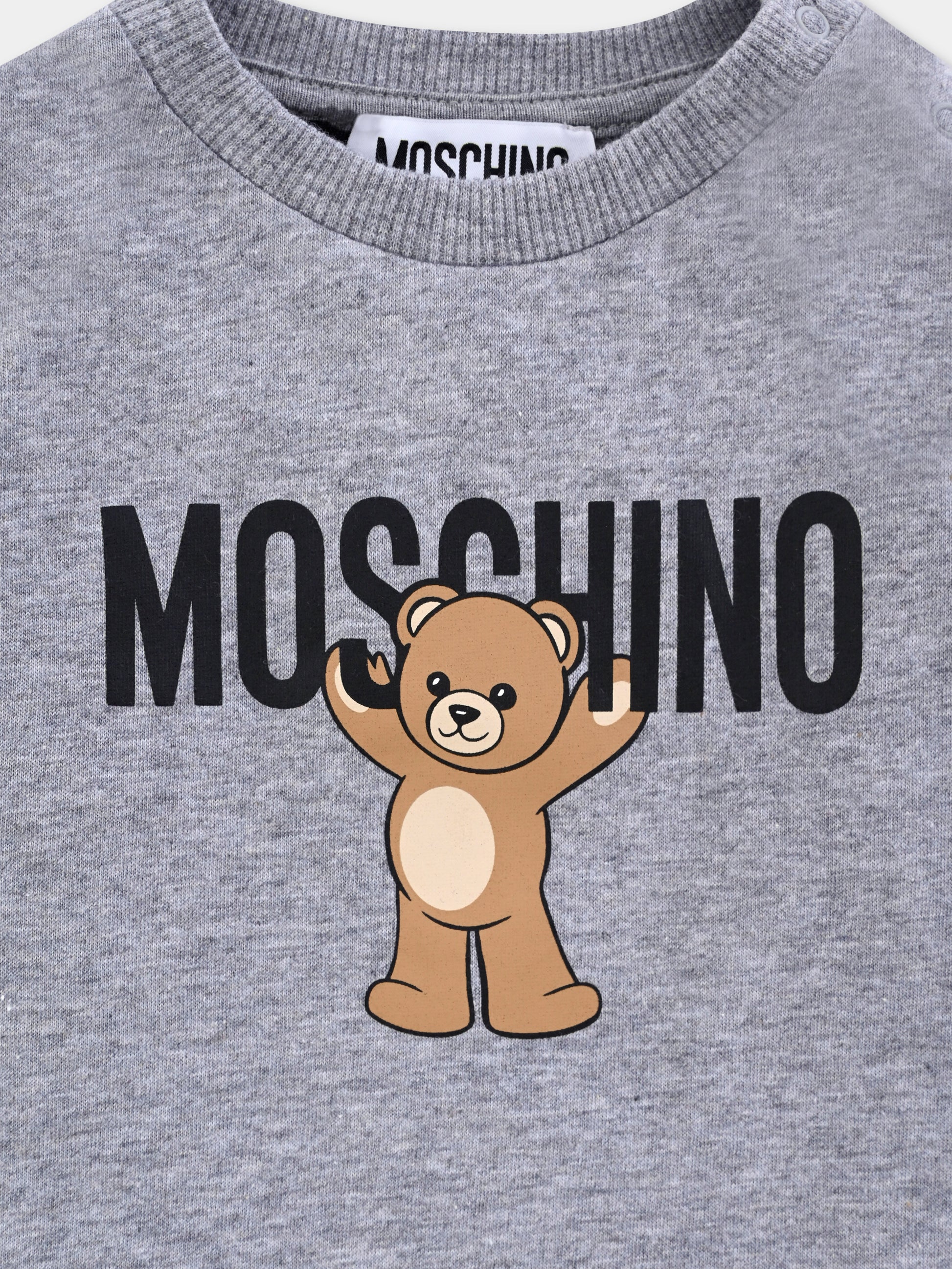 T-shirt grigia per neonati con Teddy Bear,Moschino Kids,MZO00R LAA10 60901