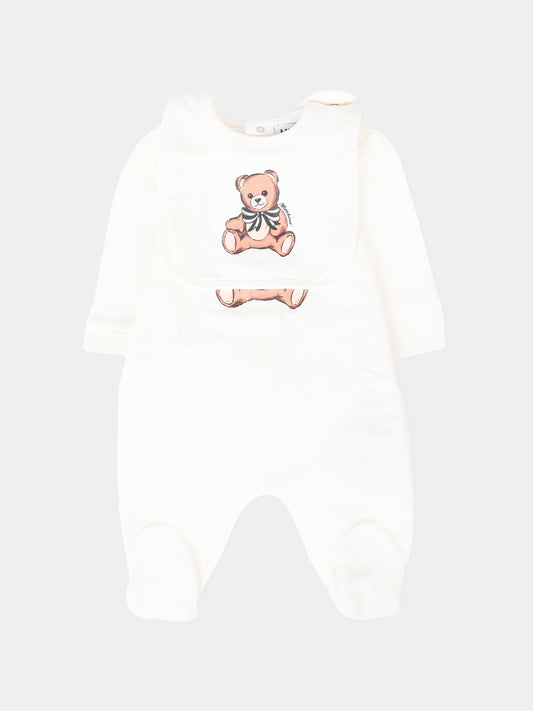 Set avorio per neonata con Teddy Bear con fiocco,Moschino Kids,MDY01A LDA16 10063
