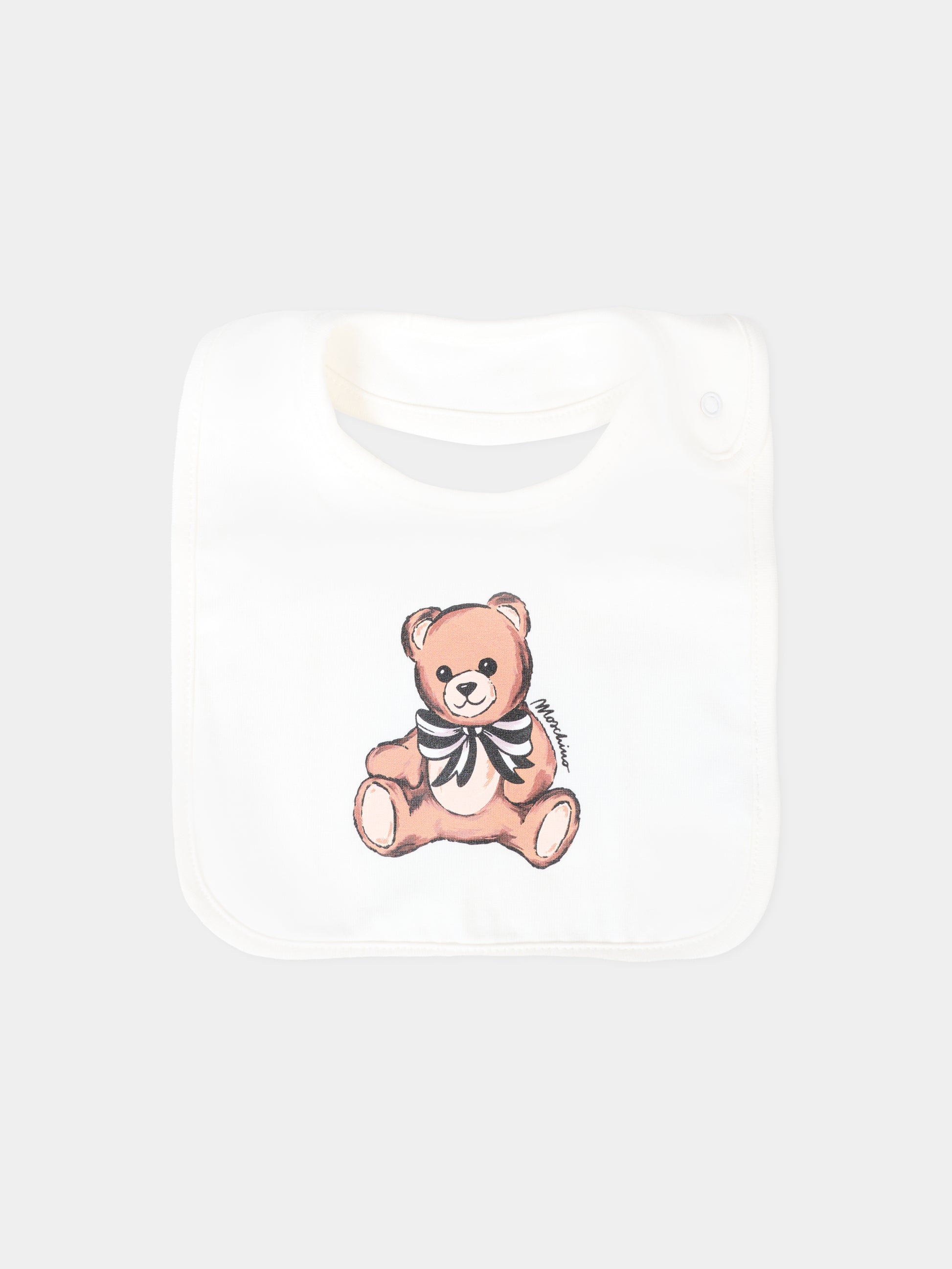 Set avorio per neonata con Teddy Bear con fiocco,Moschino Kids,MDY01A LDA16 10063