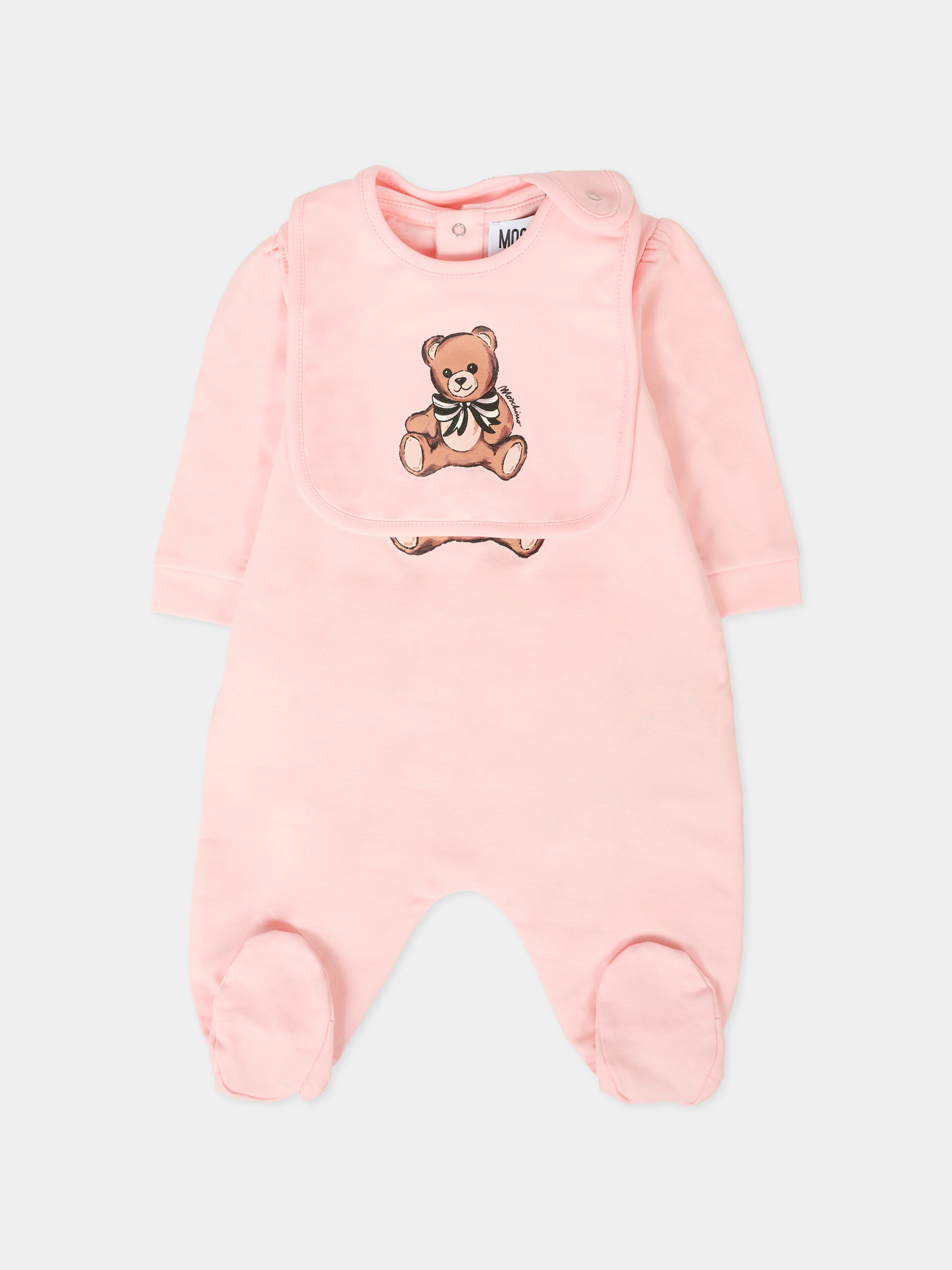 Set rosa per neonata con Teddy Bear con fiocco,Moschino Kids,MDY01A LDA16 50209