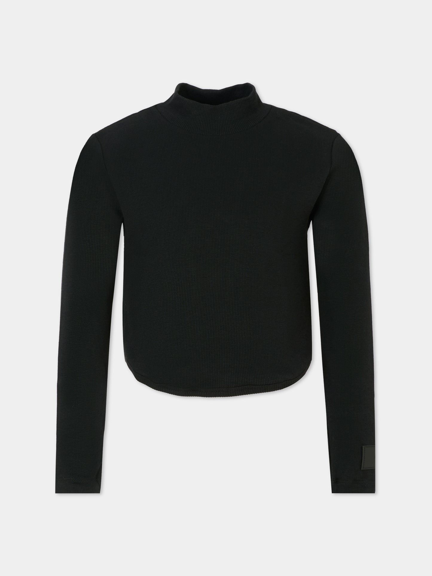 T-shirt crop nera per bambina con patch,Dondup Kids,DFTS029 0 CS075 N000