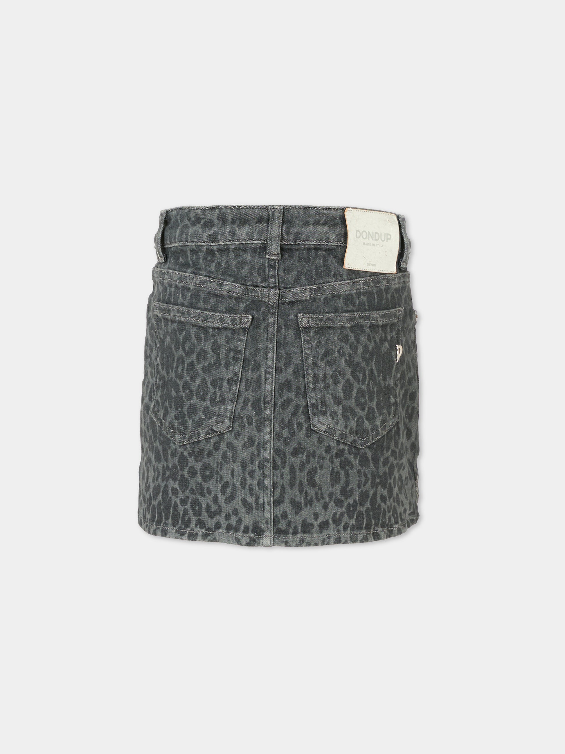 Gonna grigia per bambina con stampa maculata,Dondup Kids,DFGO019 C DS039 5024