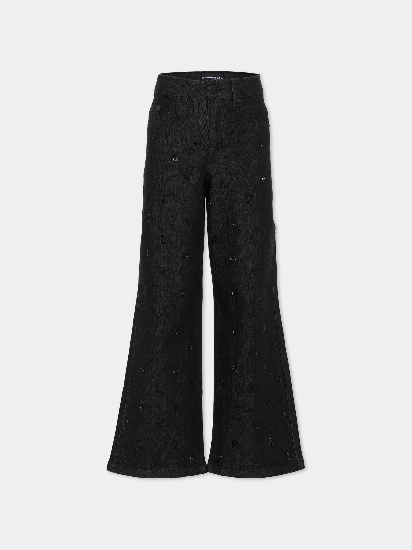 Jeans neri per bambina con logo,Karl Lagerfeld Kids,Z30595 Z16