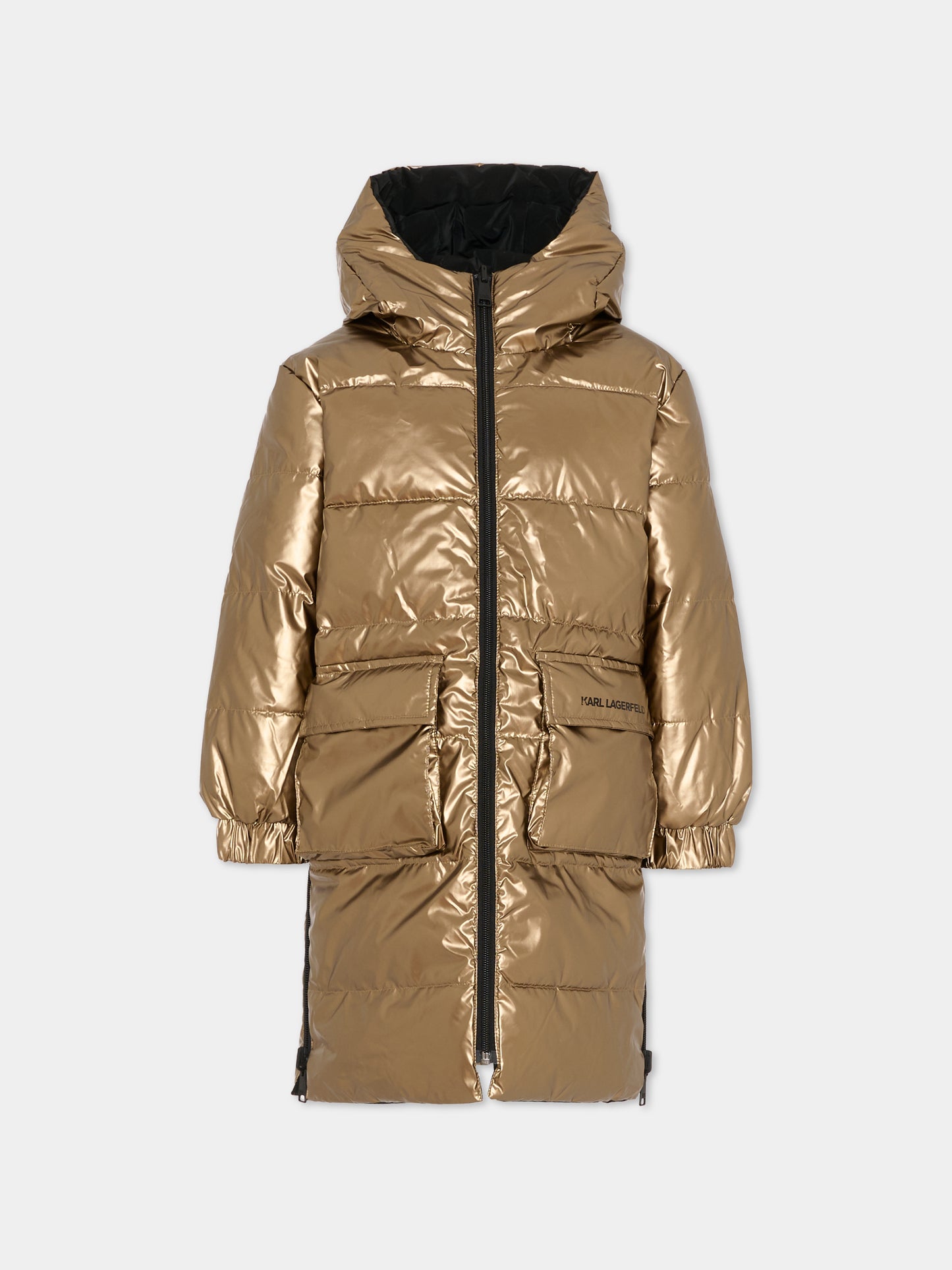 Piumino reversibile oro per bambina con logo,Karl Lagerfeld Kids,Z30603 M22