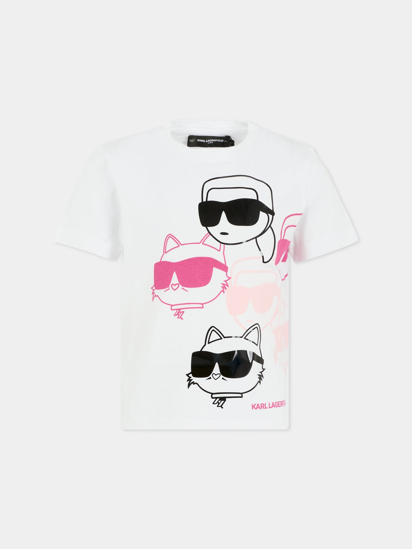 T-shirt bianca per bambina con Choupette e Karl Lagerfeld,Karl Lagerfeld Kids,Z30943 N54
