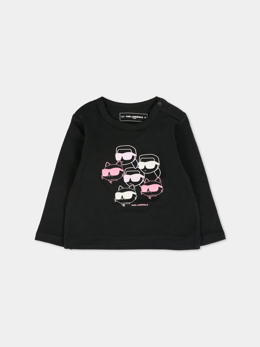 T-shirt nera per neonata con Choupette e Karl Lagerfeld,Karl Lagerfeld Kids,Z30962 09B