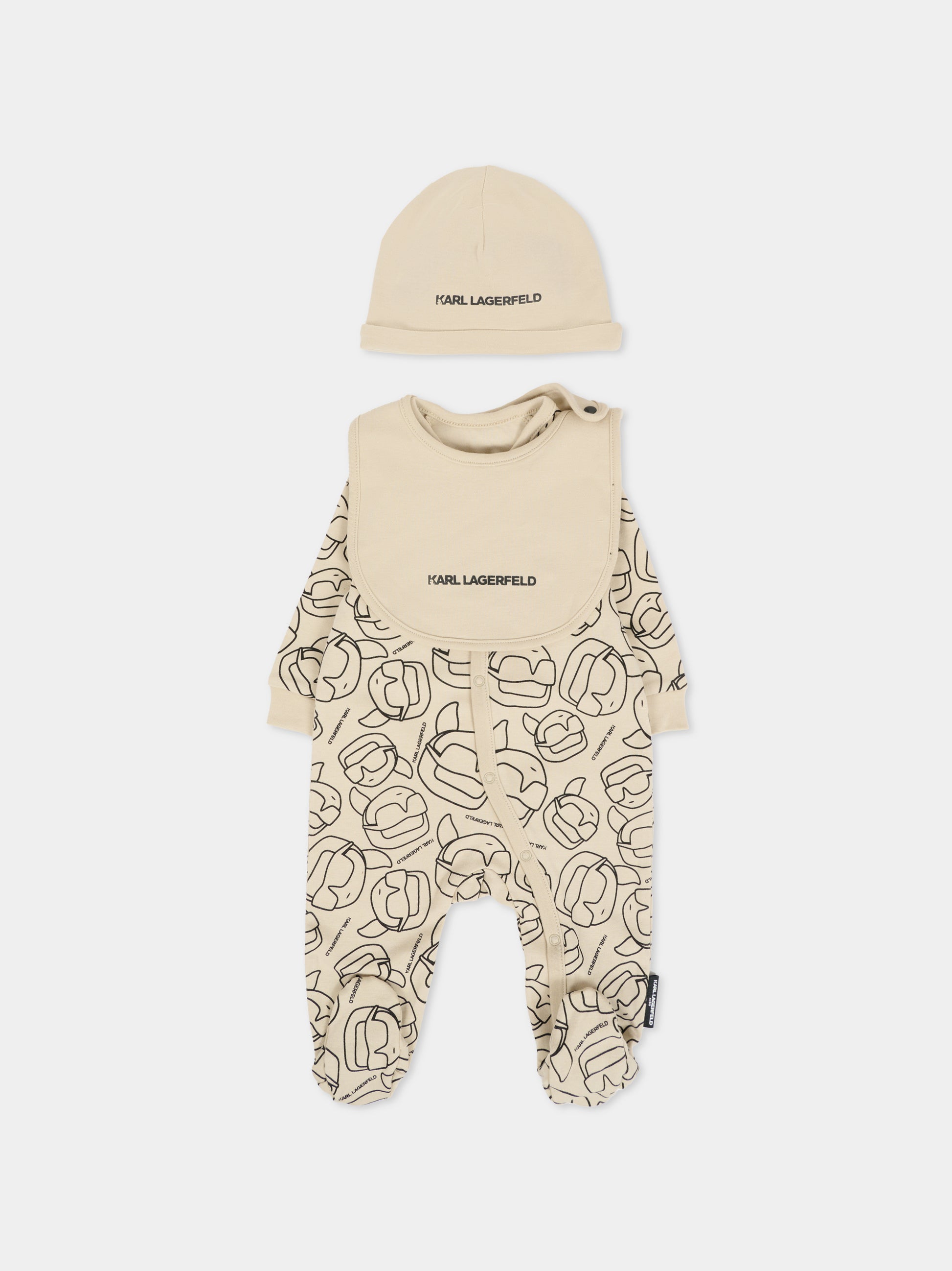 Set tutina beige per neonato con Karl Lagerfeld e logo,Karl Lagerfeld Kids,Z30974 211