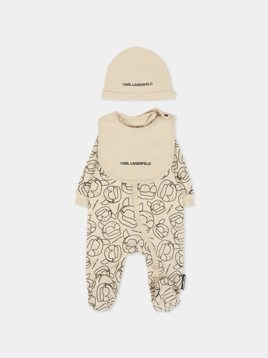 Set tutina beige per neonato con Karl Lagerfeld e logo,Karl Lagerfeld Kids,Z30974 211