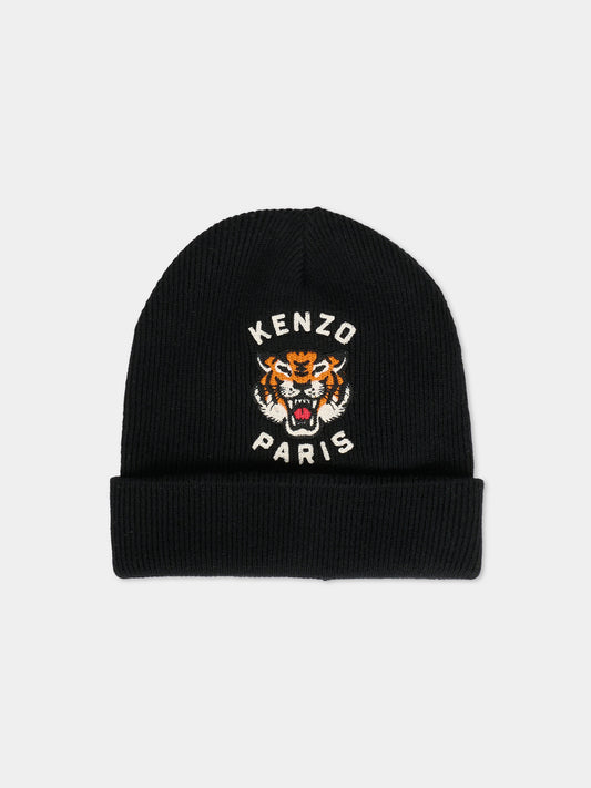Berretto nero per bambino con Lucky Tiger,Kenzo Kids,K61216 095