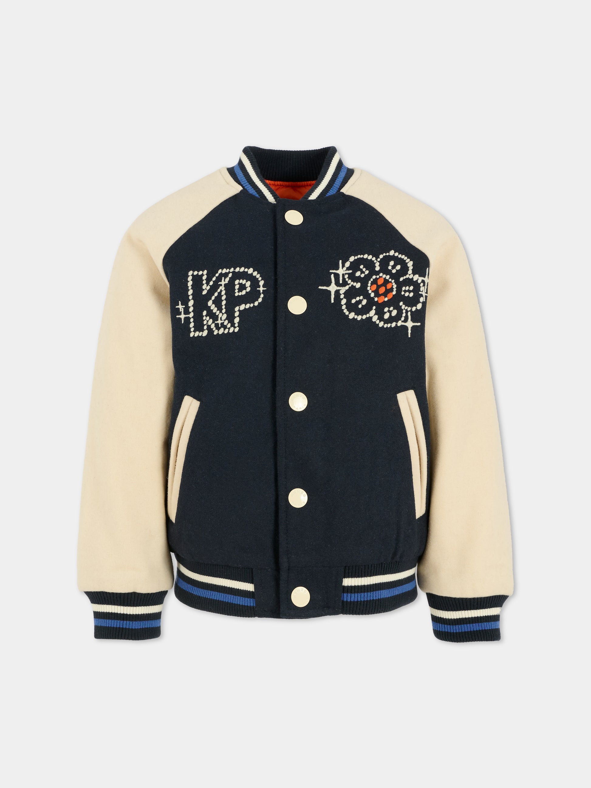 Bomber blu per bambina con logo e fiore,Kenzo Kids,K61303 845