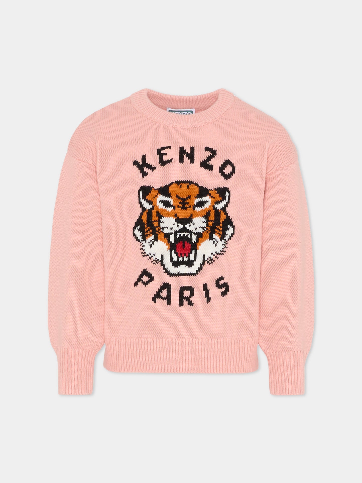 Maglione rosa per bambina con Lucky Tiger,Kenzo Kids,K61334 47H