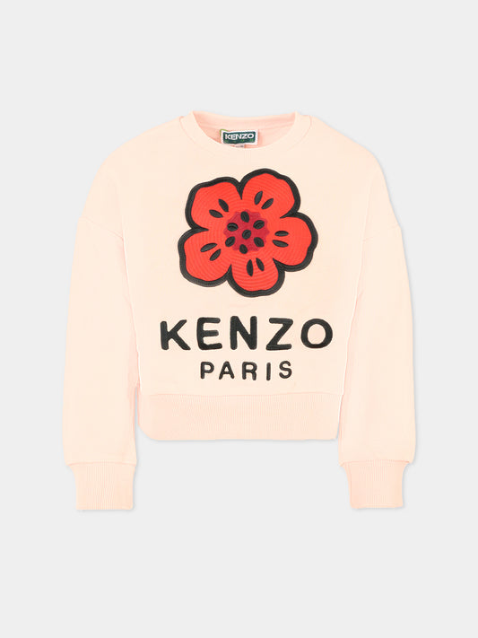 Felpa rosa per bambina con papavero,Kenzo Kids,K61378 47H