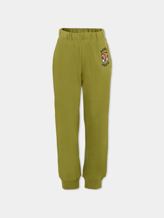 Pantaloni verdi per bambino con Lucky Tiger,Kenzo Kids,K61455 64T