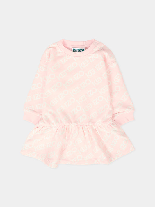 Vestito rosa per neonata con logo all over,Kenzo Kids,K61515 46M
