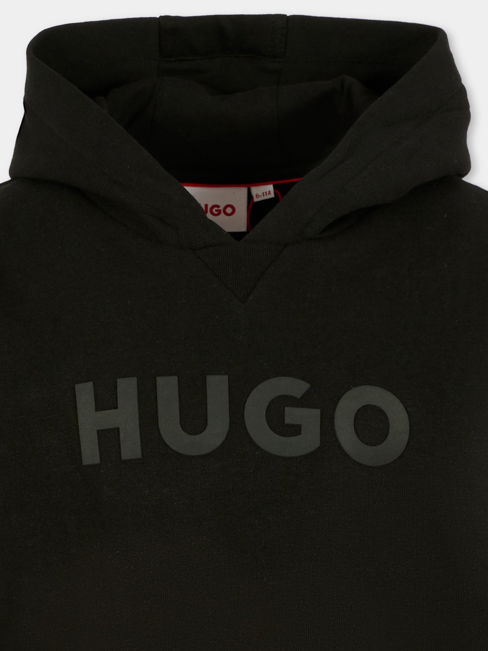 Felpa nera per bambino con logo grigio,Hugo,G00446 09B