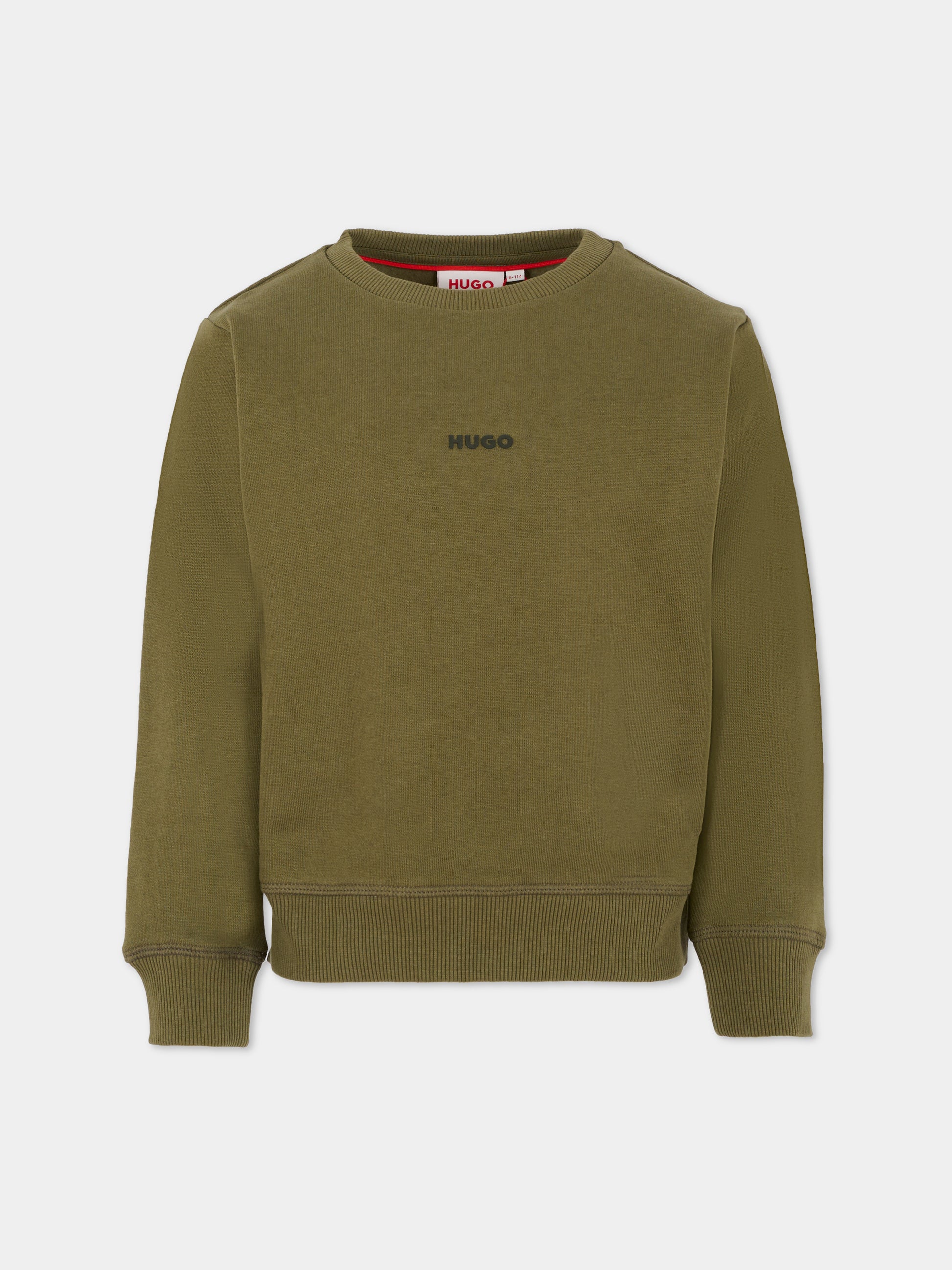 Felpa verde per bambino con logo nero,Hugo,G00447 65F