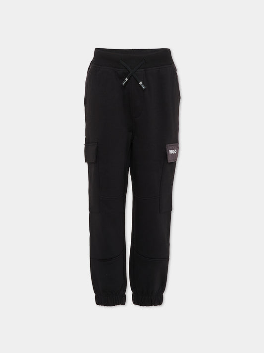 Pantaloni neri per bambino con logo,Hugo,G00477 09B