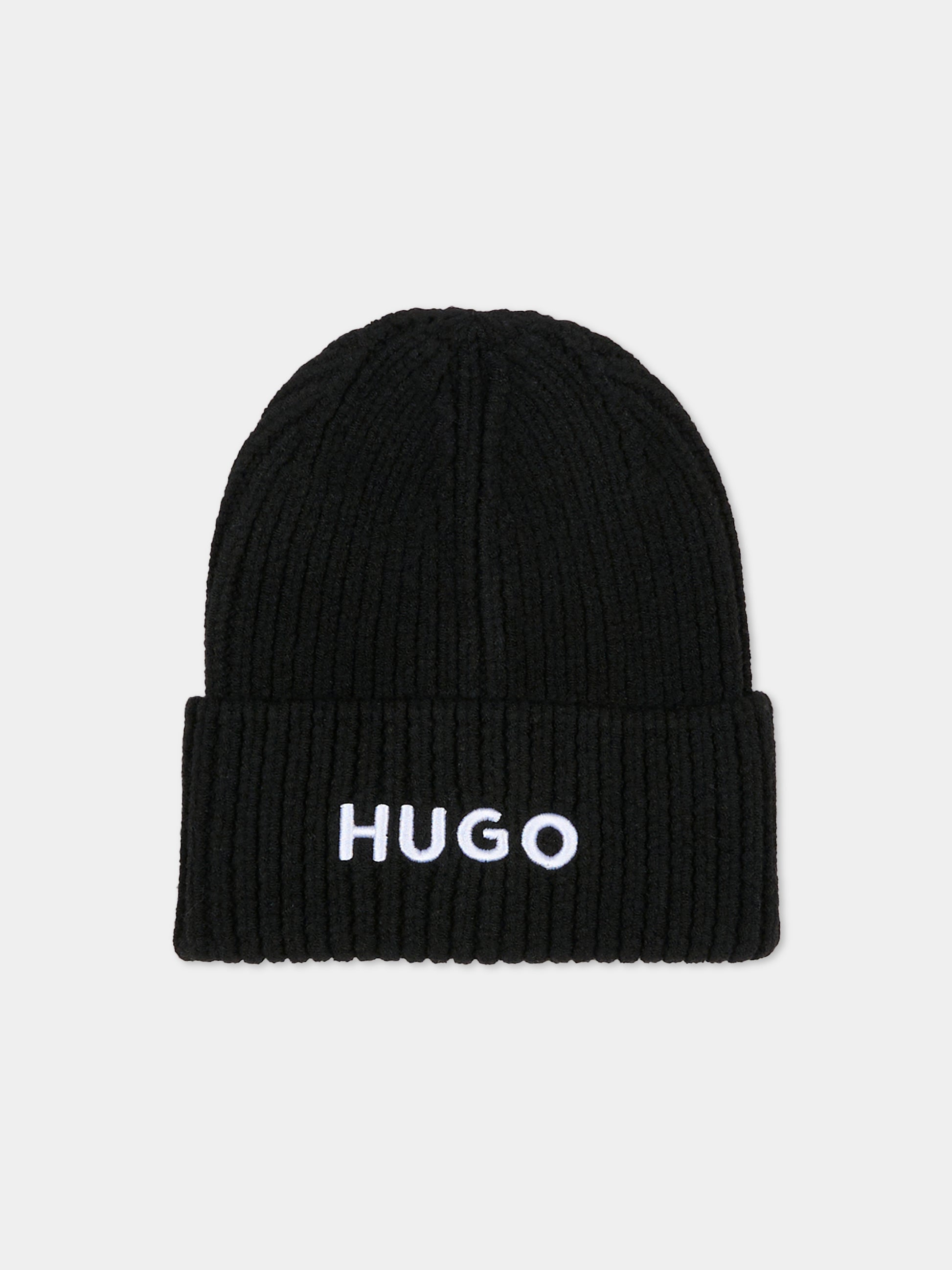 Berretto nero per bambino con logo,Hugo,G00545 09B