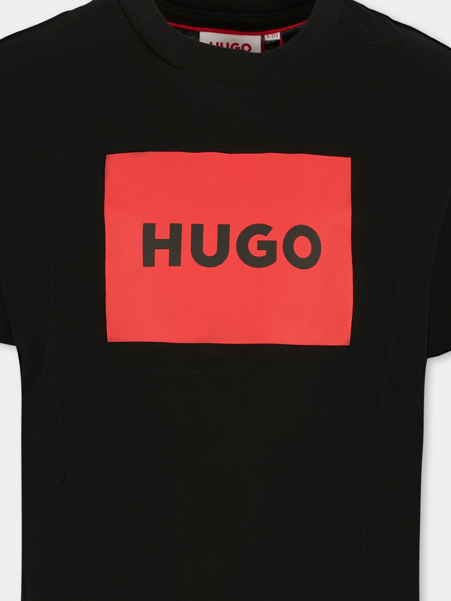 T-shirt nero per bambino con logo nero,Hugo,G00572 09B
