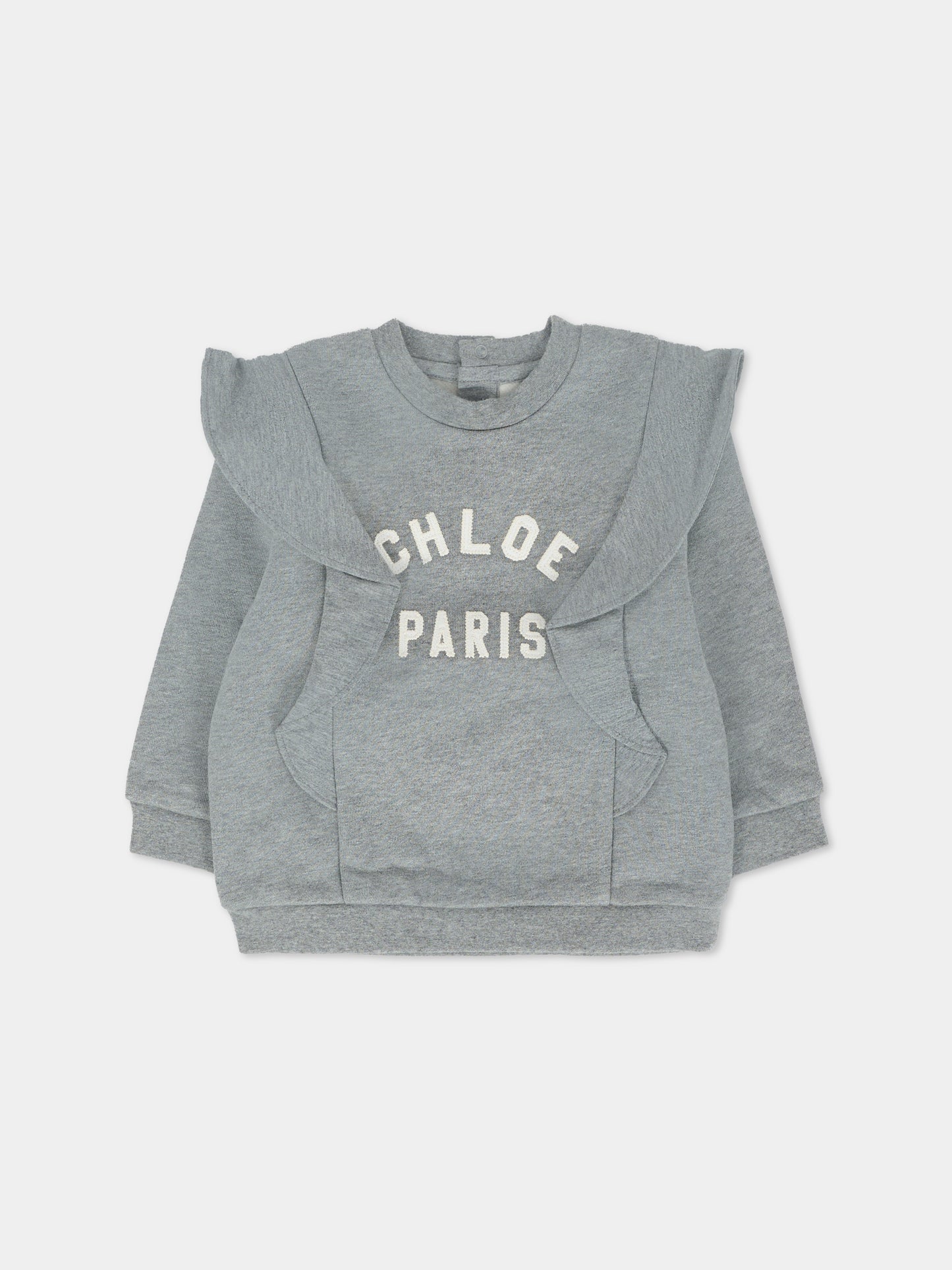 Felpa grigia per neonata con logo,Chloé Kids,C20705 A46