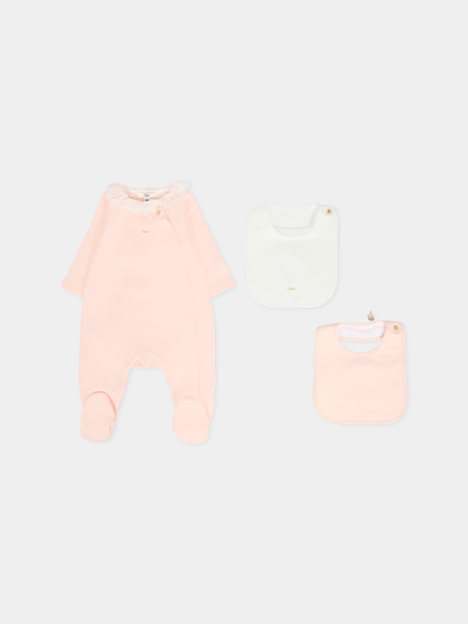 Set tutina rosa per neonata con logo oro,Chloé Kids,C20773 45Q