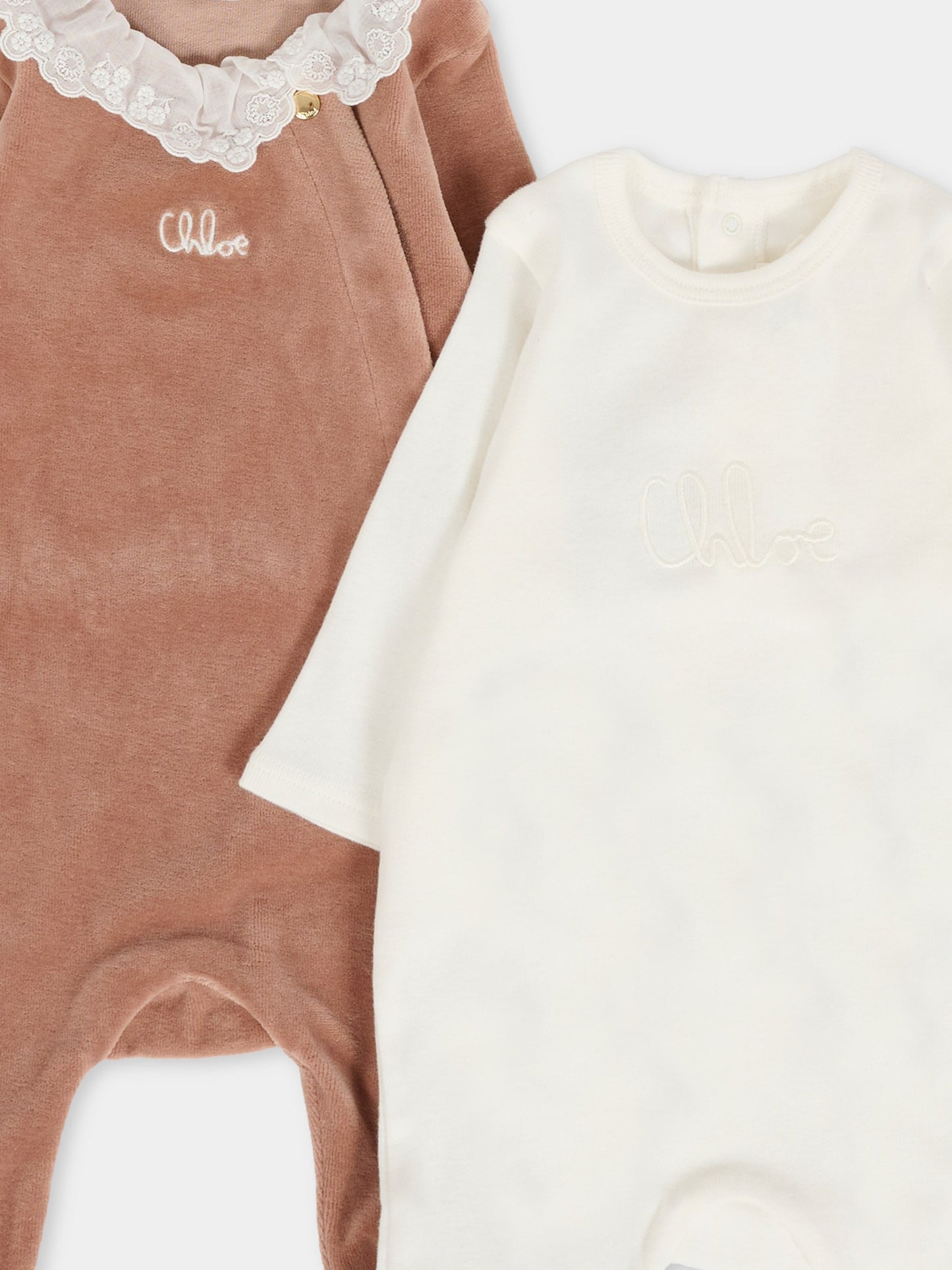 Set tutine bianco per neonata con logo,Chloé Kids,C20775 N02