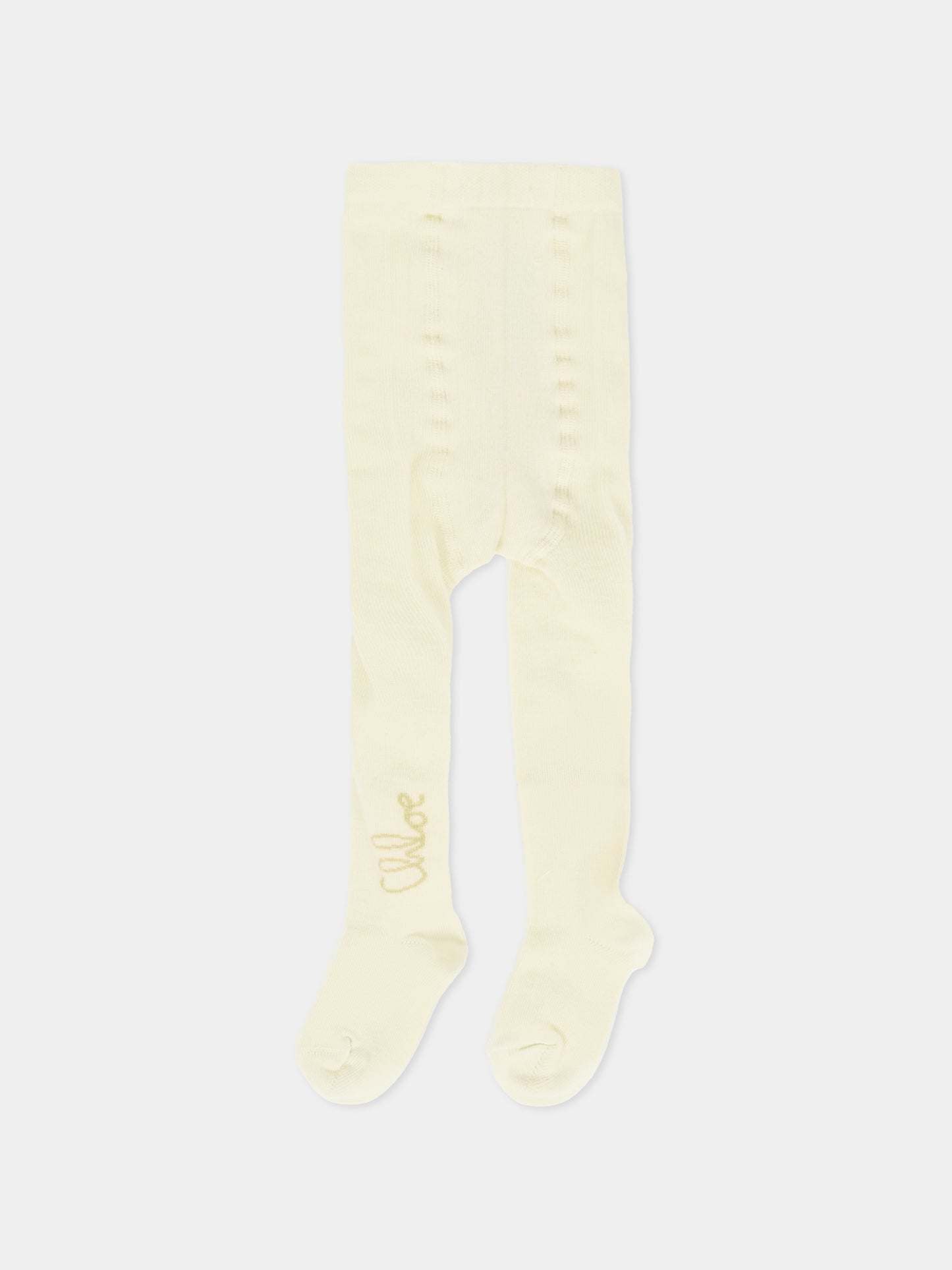 Collant avorio per bambina con logo dorato,Chloé Kids,C20784 117