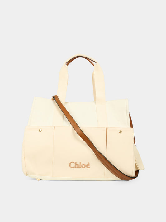 Borsa mamma avorio per neonati con logo,Chloé Kids,C20805 117