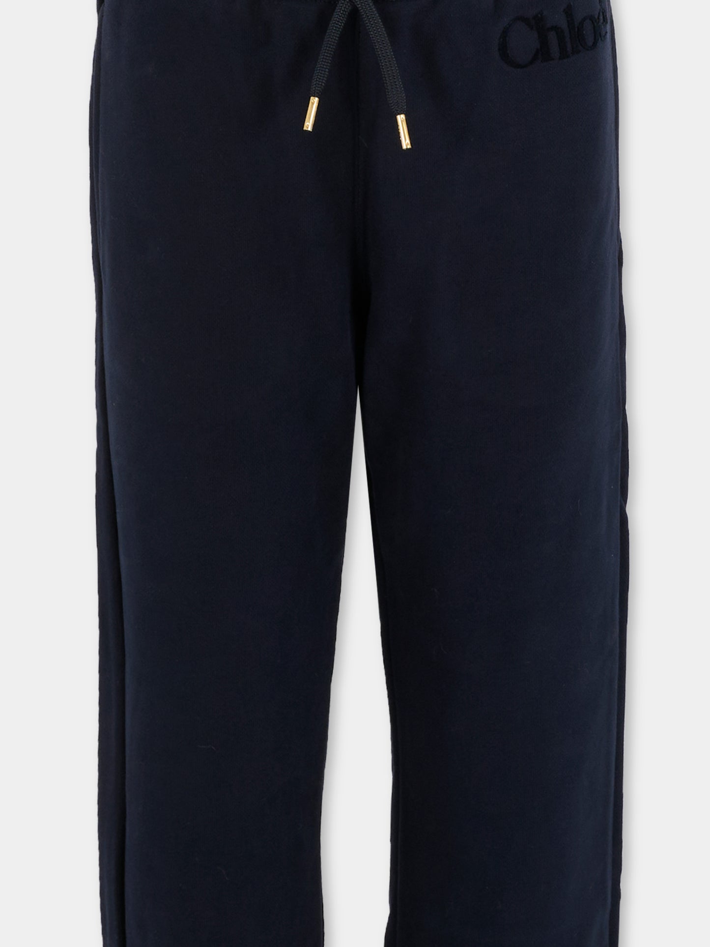 Pantaloni blu per bambina con logo in velluto,Chloé Kids,C20631 859