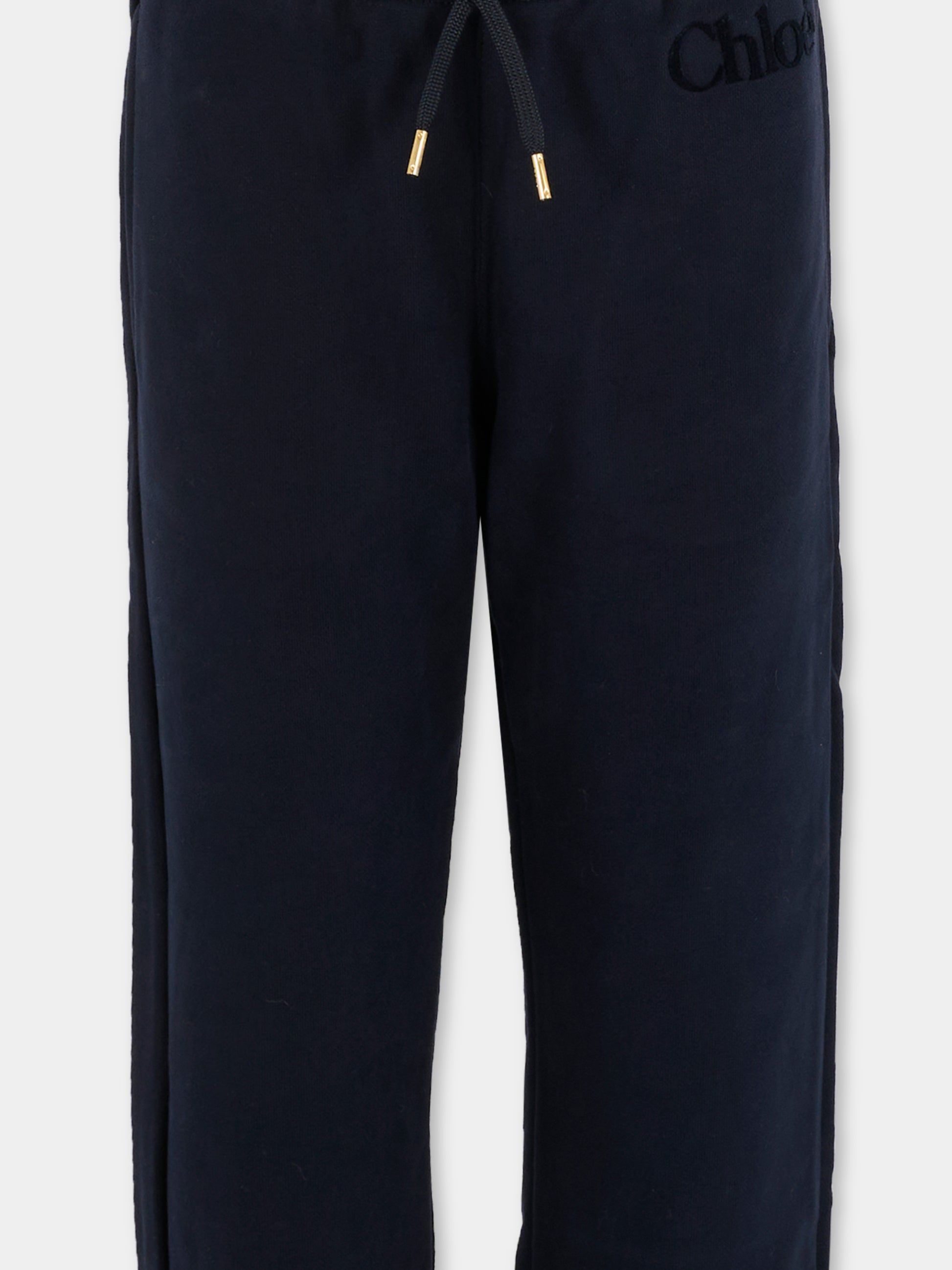 Pantaloni blu per bambina con logo in velluto,Chloé Kids,C20631 859