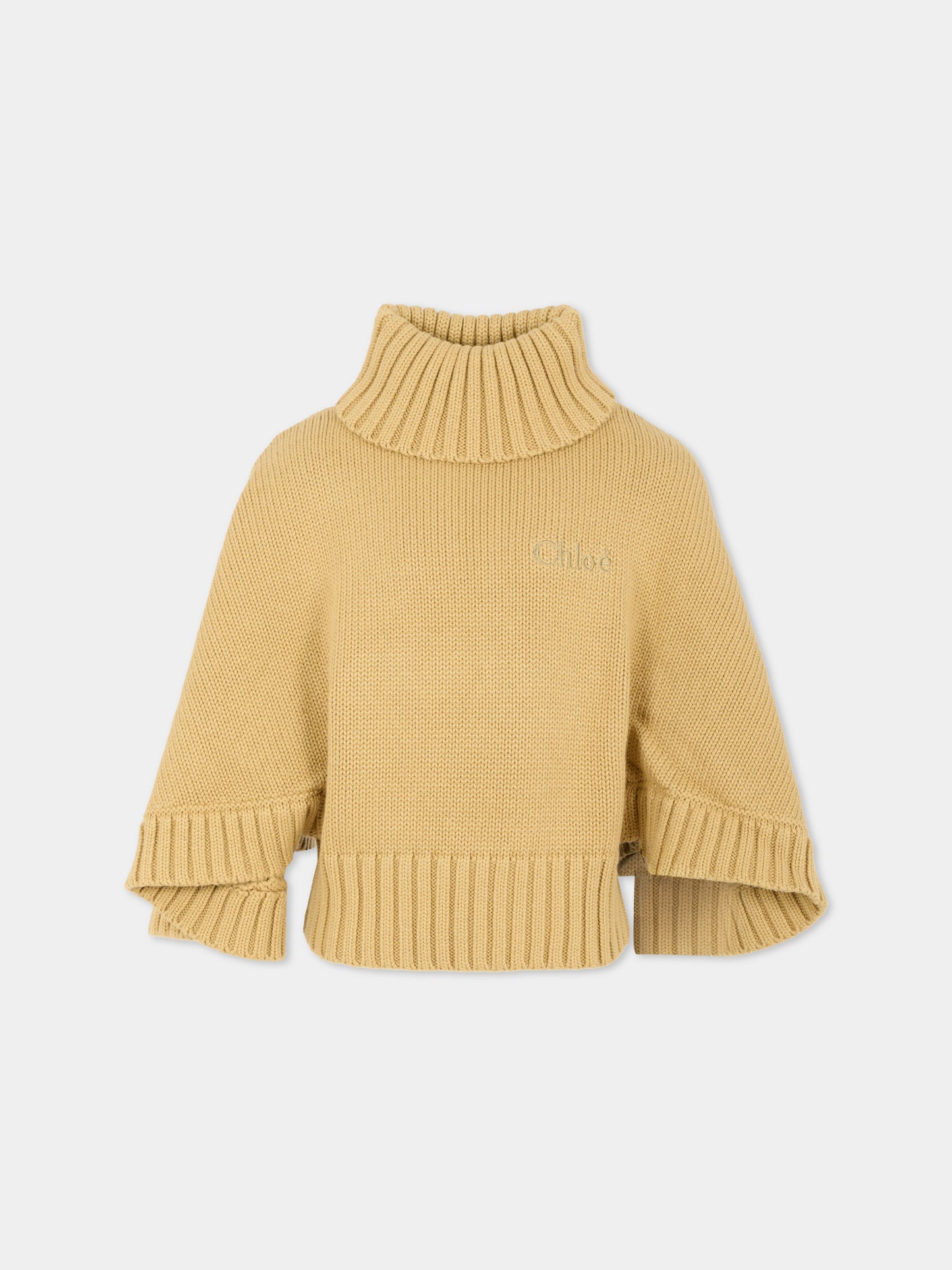 Dolcevita beige per bambina con logo ricamato,Chloé Kids,C20642 63C