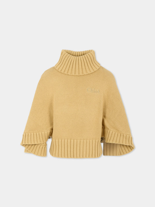 Dolcevita beige per bambina con logo ricamato,Chloé Kids,C20642 63C