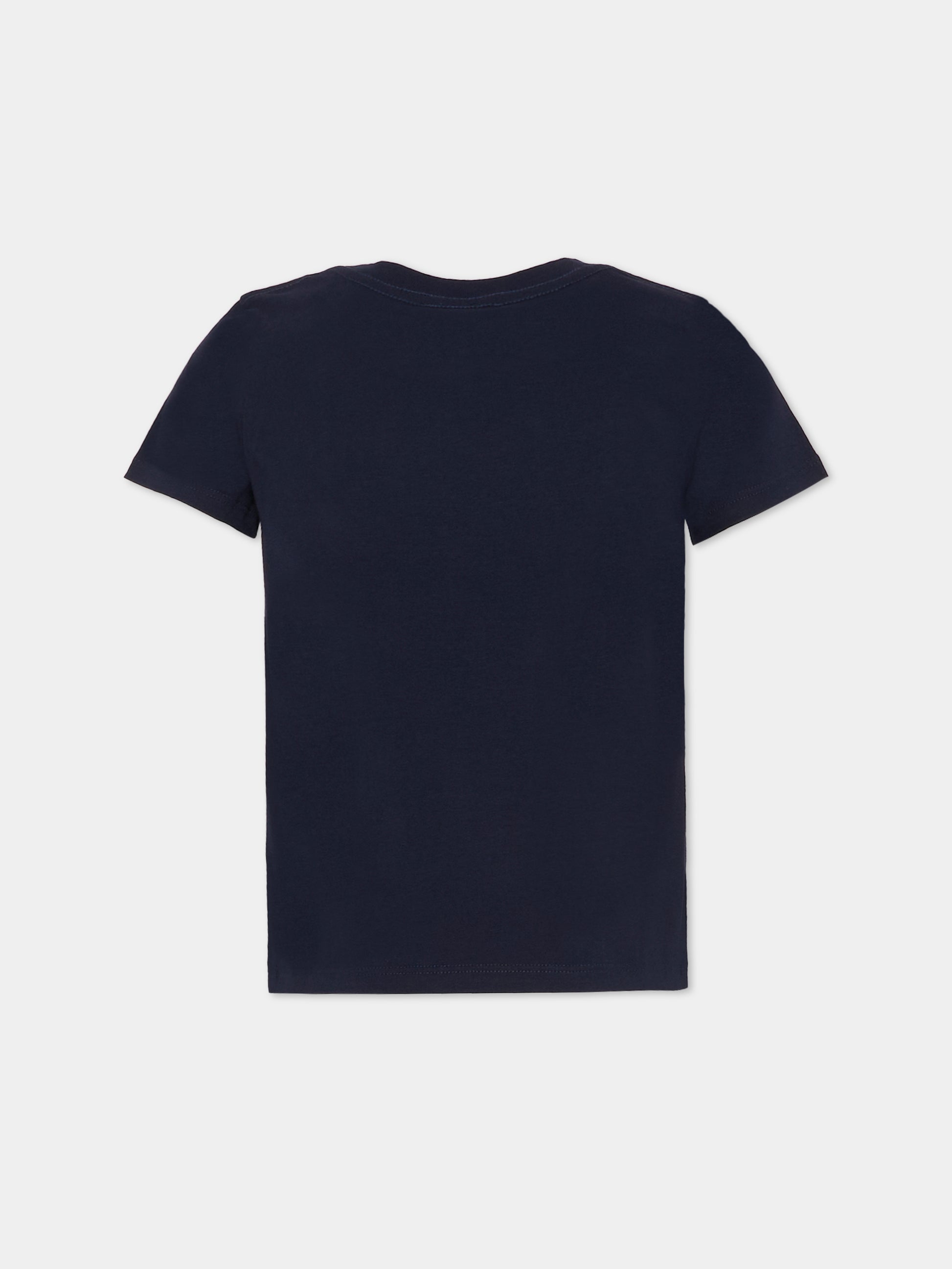 T-shirt blu per bambina con logo in velluto,Chloé Kids,C20652 859