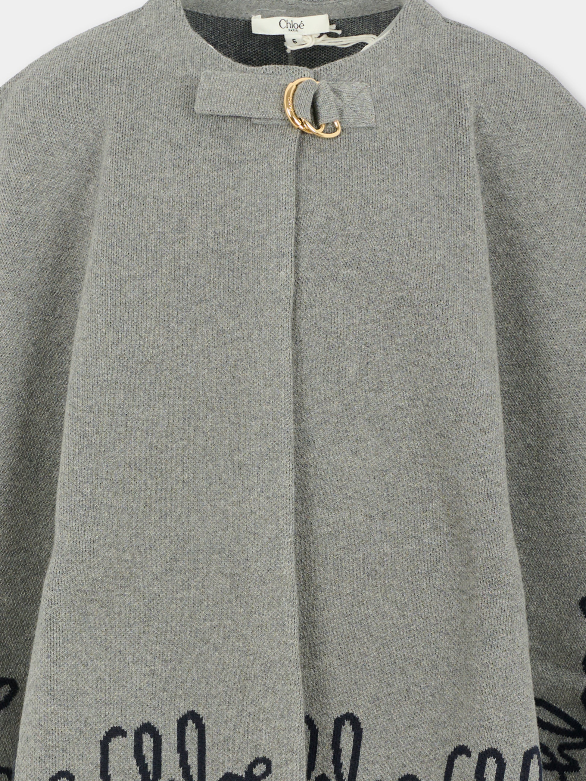 Cappa grigia per bambina con logo,Chloé Kids,C20667 A46