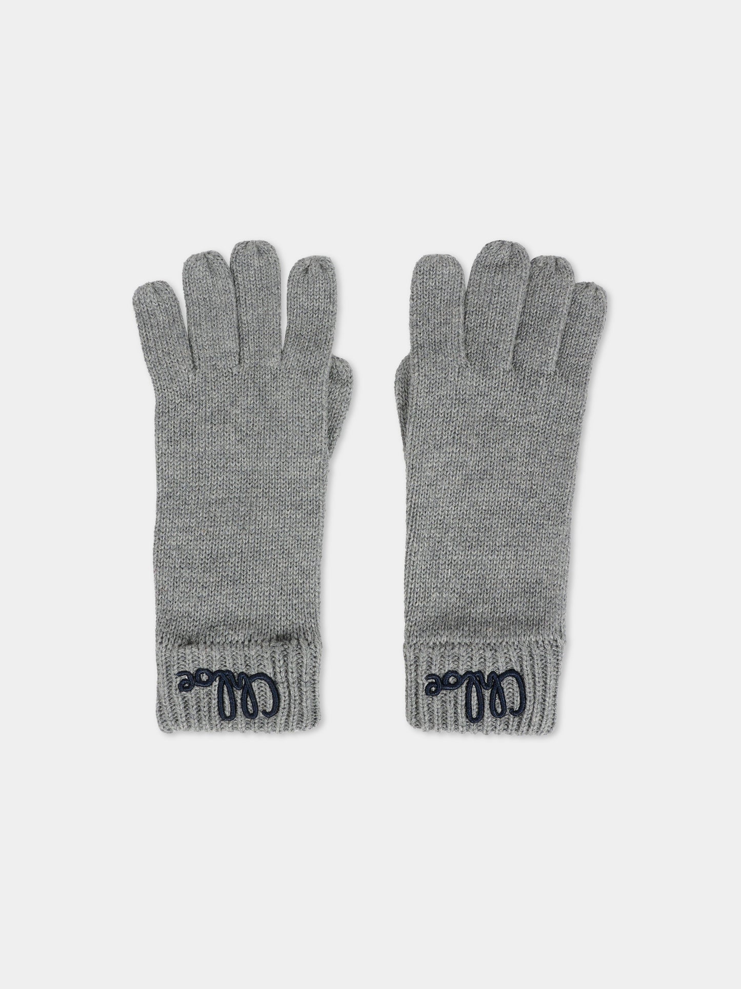 Guanti grigi per bambina con logo ricamato,Chloé Kids,C20690 A46