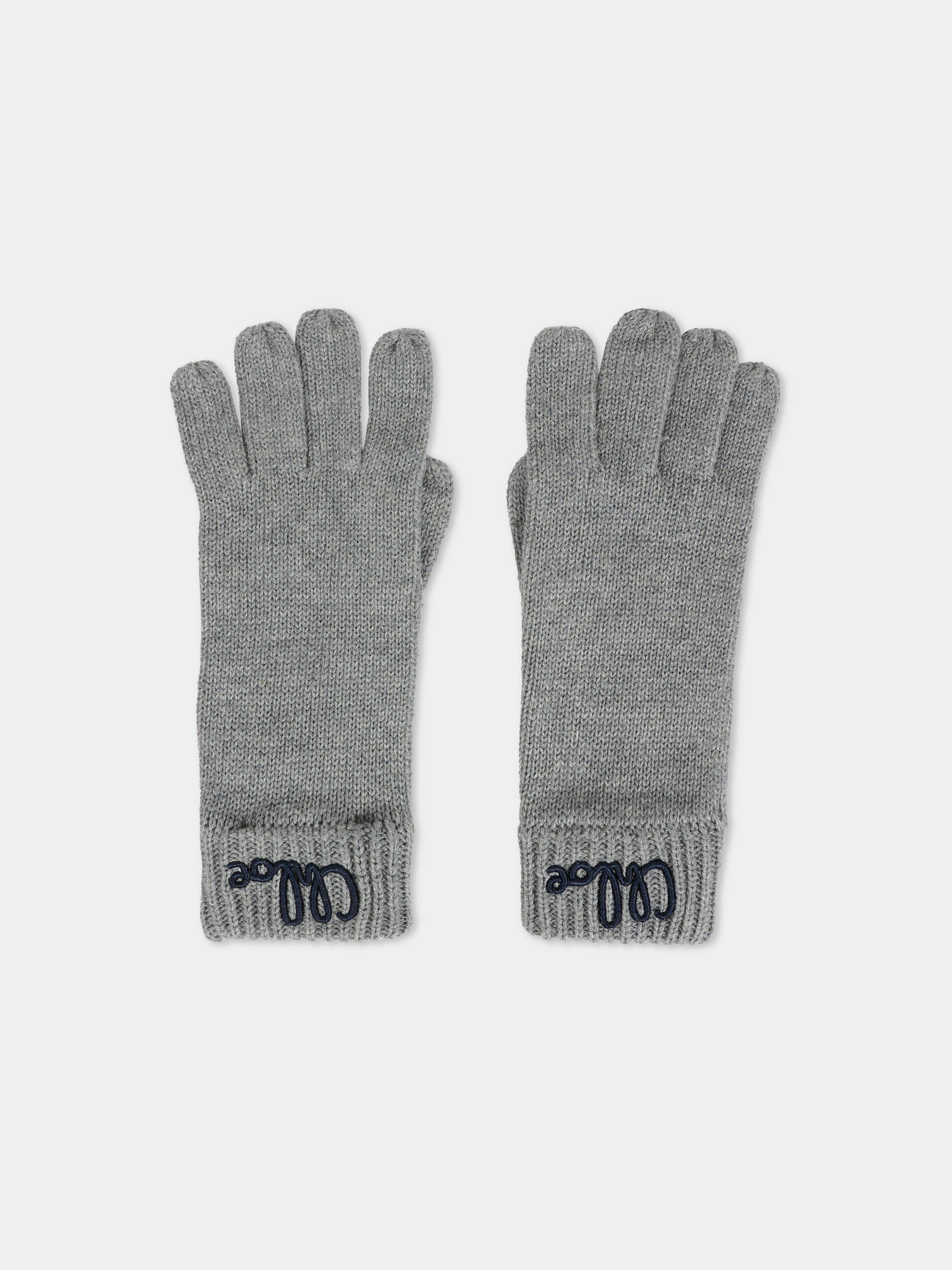 Guanti grigi per bambina con logo ricamato,Chloé Kids,C20690 A46