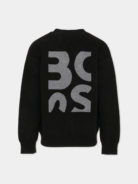 Cardigan nero per bambino con logo,Boss,J52314 09B