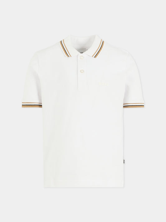 Polo bianca per bambino con logo,Boss,J52332 10P