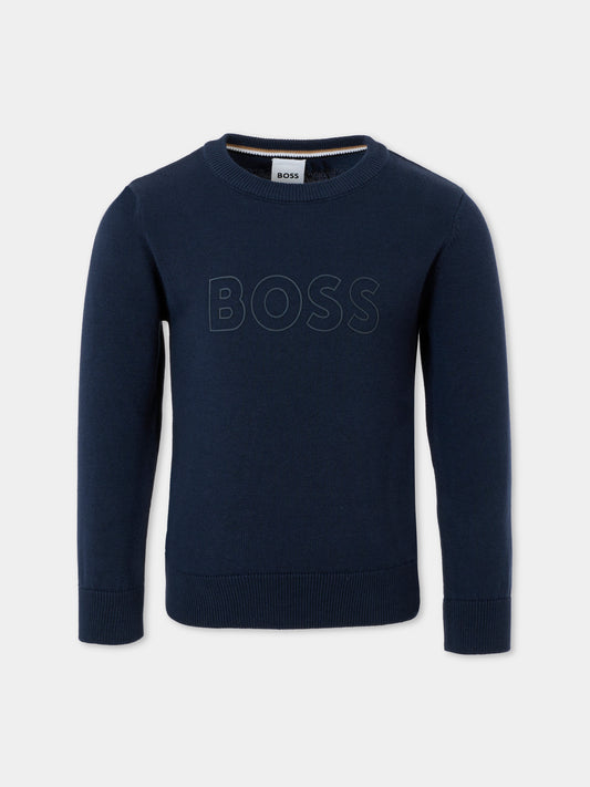 Maglione blu per bambino con logo,Boss,J52338 849