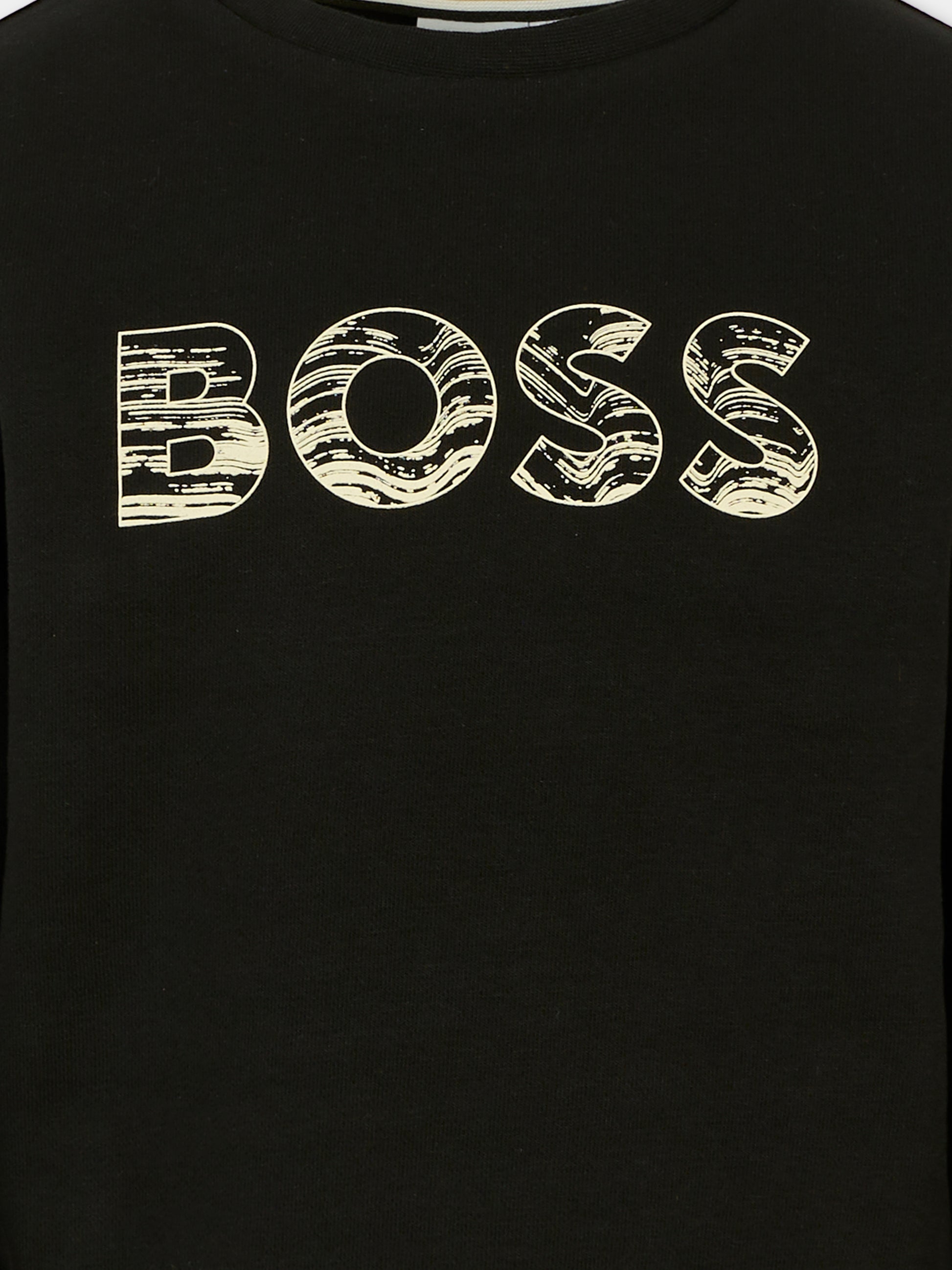 Felpa nera per bambino con logo,Boss,J52349 09B