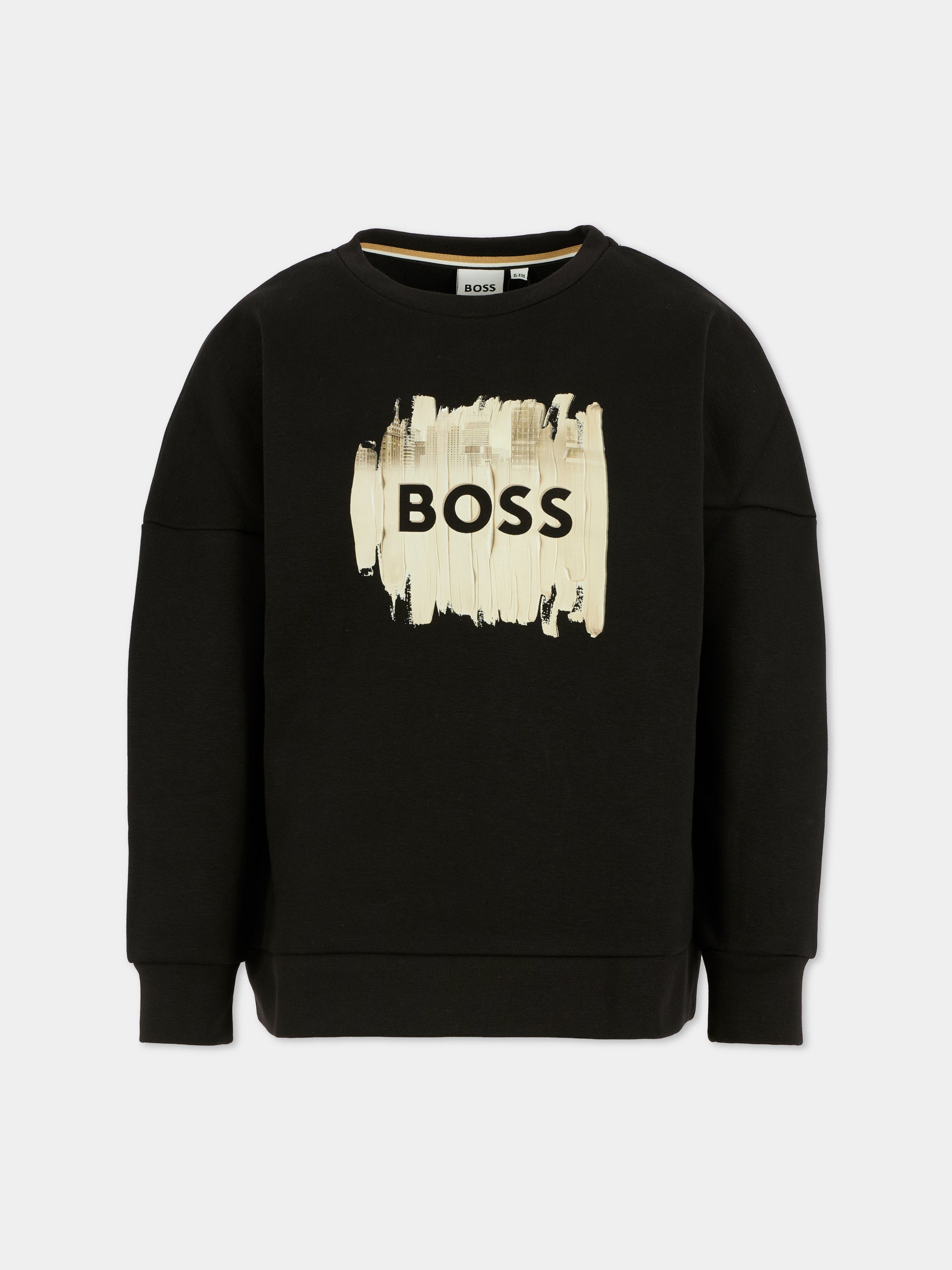 Felpa nera per bambino con logo,Boss,J52356 09B