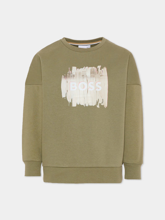 Green sweatshirt for boy with logo