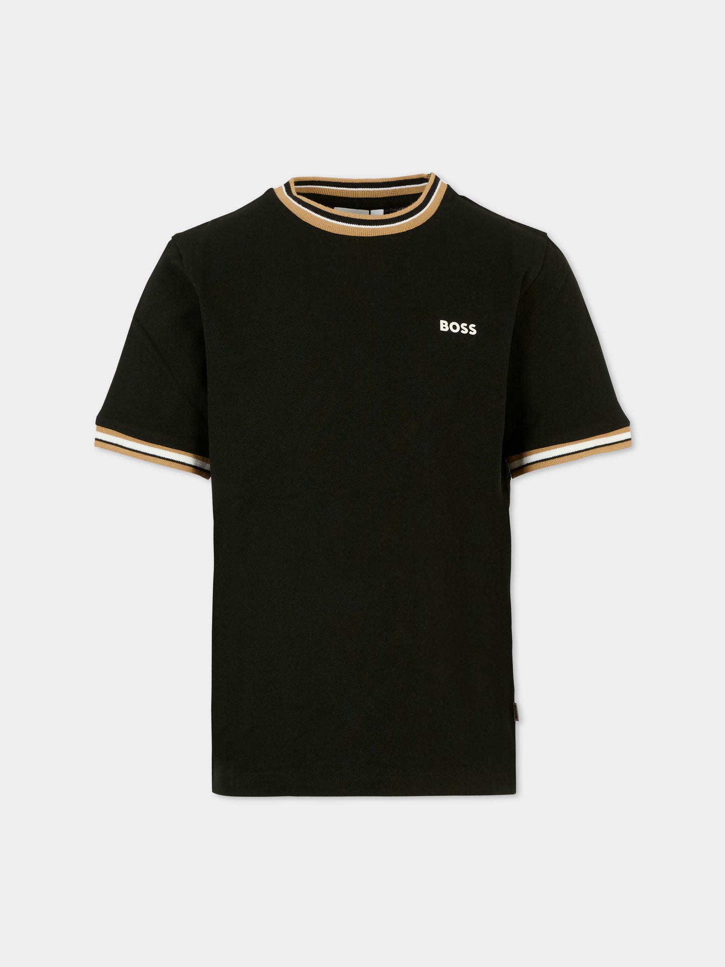 T-shirt nera per bambino con logo,Boss,J52368 09B